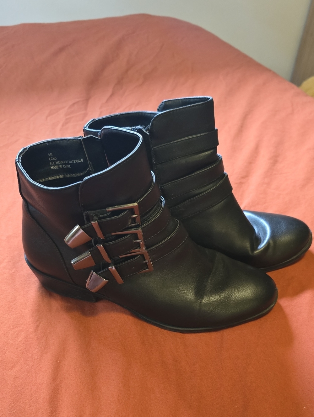 Celebrity Pink Black Ankle Booties with Triple Buckle Detail
